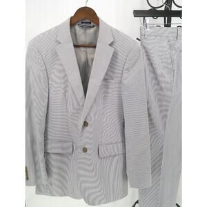 Nautica Mens Blue Pin Striped Modern Fit Single Breasted 2-Piece Suit 38R 34x30